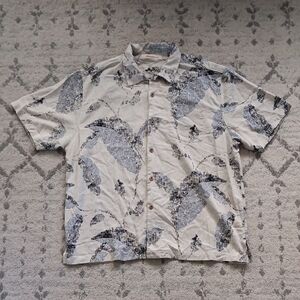 Tommy Bahama Cream and Gray Patterned Casual Shirt XL 100% Silk